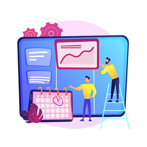 Kanban board with to do lists. Task and time management method. Project process, workflow optimization, organization. KPI performance efficiency.  