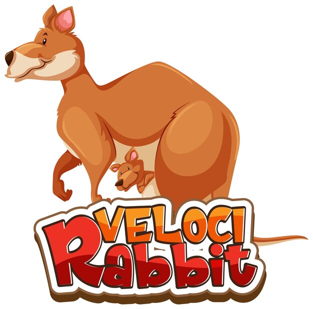 Velocirabbit 글꼴 배너가 격리된 캥거루 만화 캐릭터