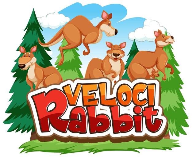 Velocirabbit 글꼴 배너가 격리된 캥거루 만화 캐릭터