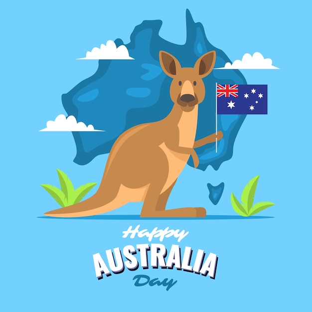 Free vector kangaroo holding a flag on australia day