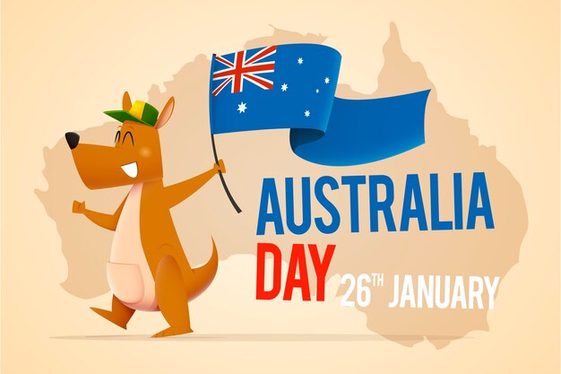 Kangaroo with hat holding flag for australia day