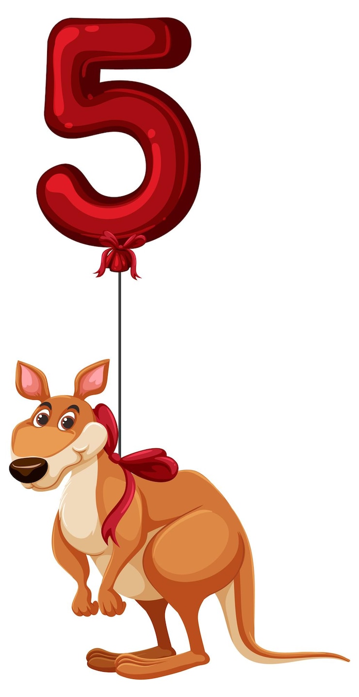 Free Vector kangaroo with red number five balloon
