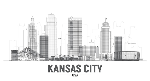 Kansas City USA Missouri skyline silhouette with panorama in white background Vector Illustration Business travel and tourism concept with modern buildings Image for presentation banner web