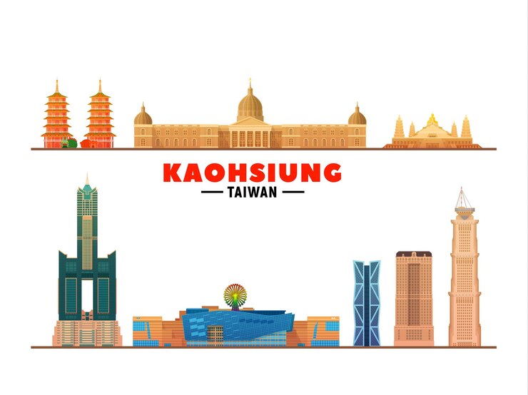 Free Vector kaohsiung taiwan top landmarks at background vector illustration business travel and tourism concept with modern buildings image for banner or web site