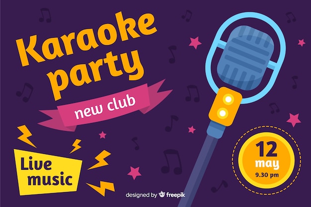 Vettore gratuito stile piano del modello dell'insegna di karaoke