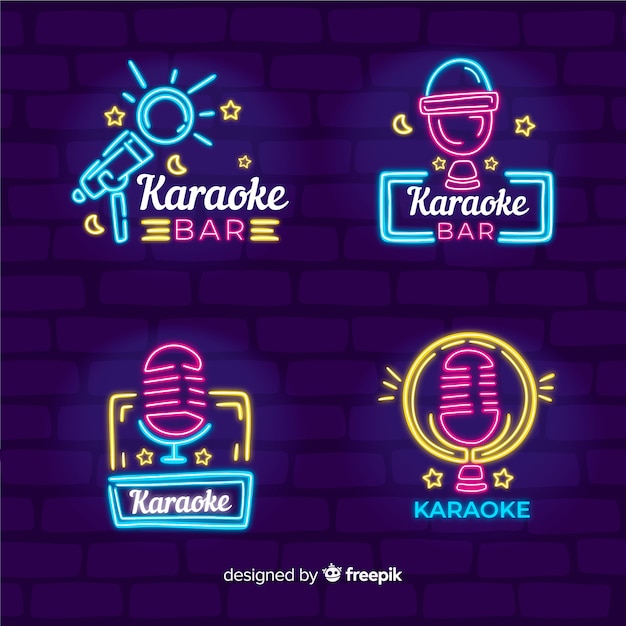 Vettore gratuito collezione di luci al neon di karaoke club