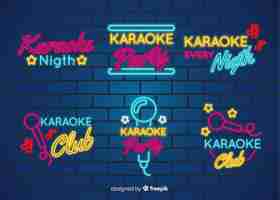 Free vector karaoke night neon light sign collection