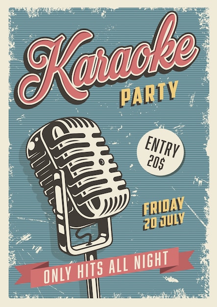 Poster vintage di festa karaoke