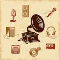 Vettore gratuito composizione di illustrazione vintage karaoke