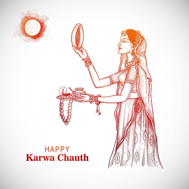 인도 여자와 Karwa Chauth 축제 카드