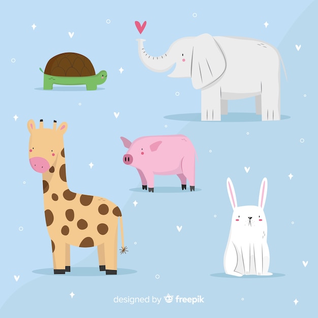 Free vector kawaii animal collection in childrens style