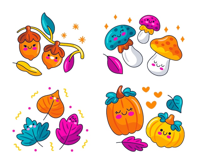 Free vector kawaii autumn stickers collection