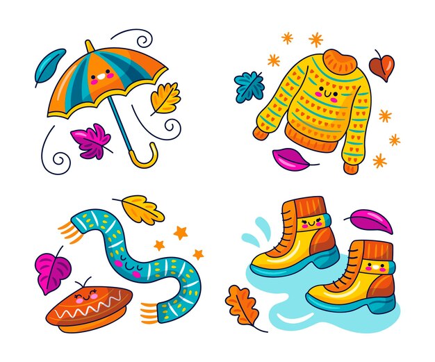 Free Vector kawaii autumn stickerscollection