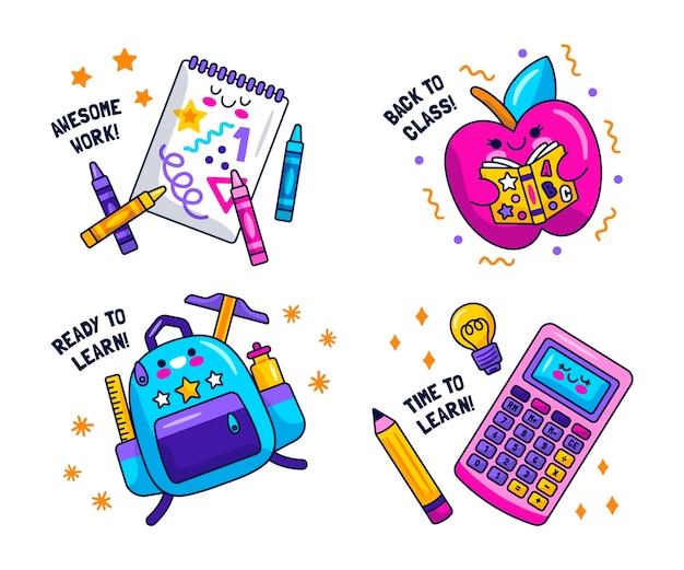 Free vector kawaii back to school stickers collection