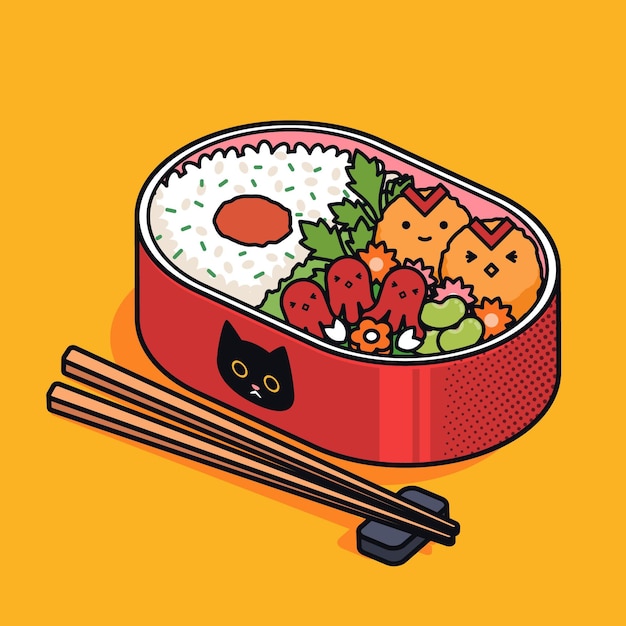 무료 벡터 kawaii bento 아시아의 일본의 도시락