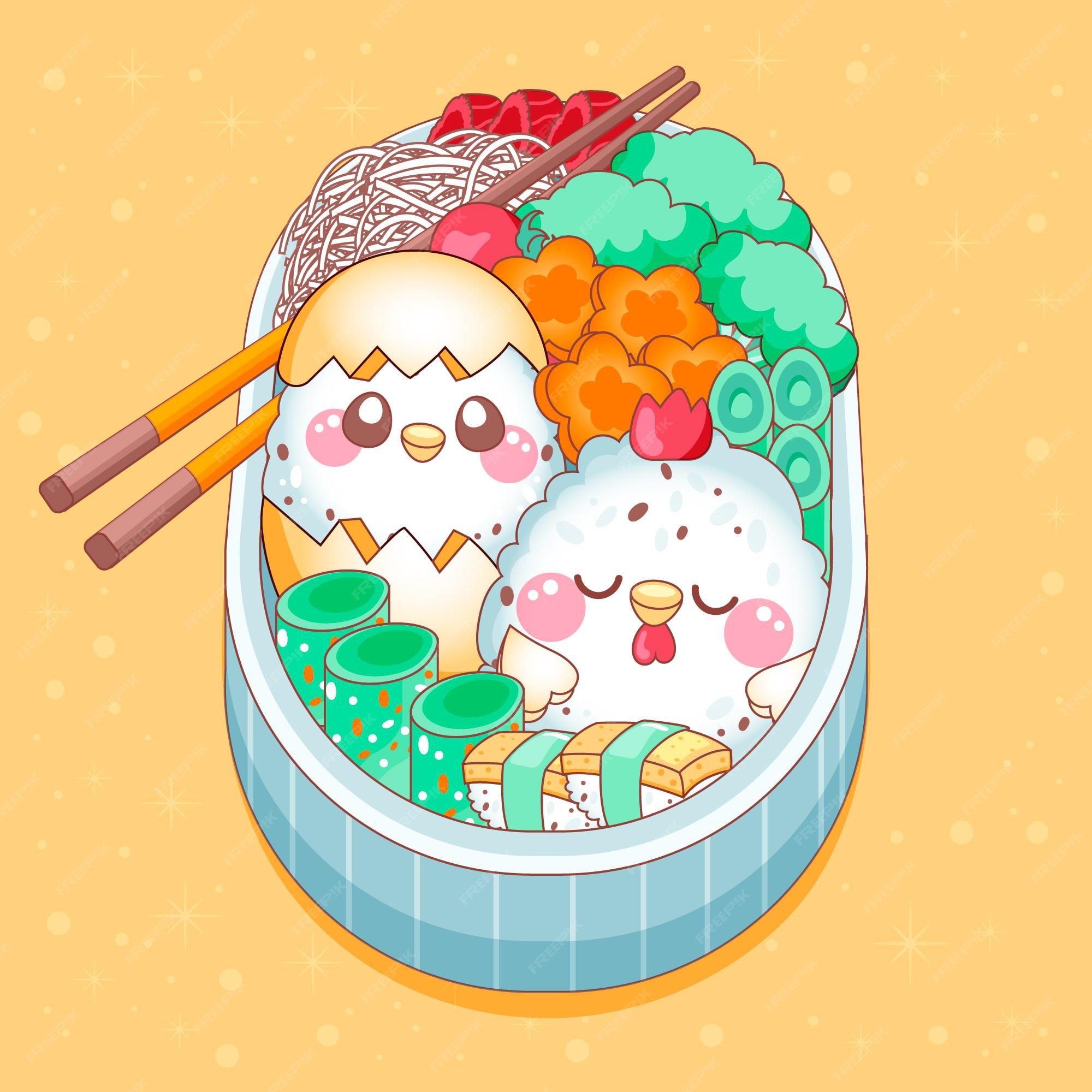 Free Vector  Kawaii bento asian japanese lunchbox