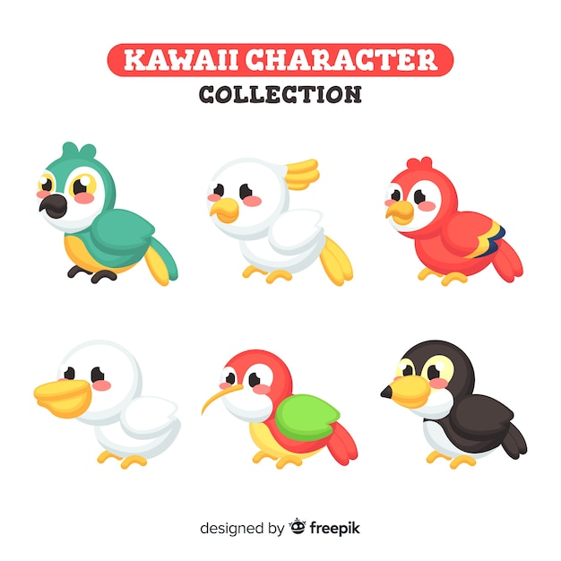 Vettore gratuito collezione di uccelli kawaii