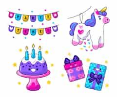 Free vector kawaii birthday celebration  stickers set