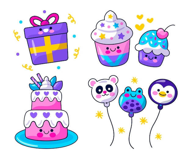 Kawaii birthday celebration  stickers