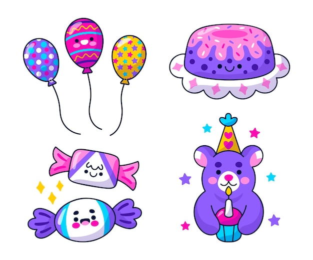 Kawaii birthday stickers pack