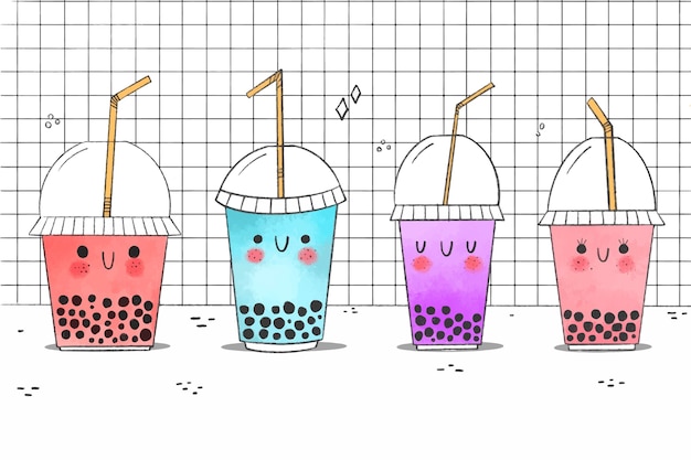 Free vector kawaii bubble tea collection illustration