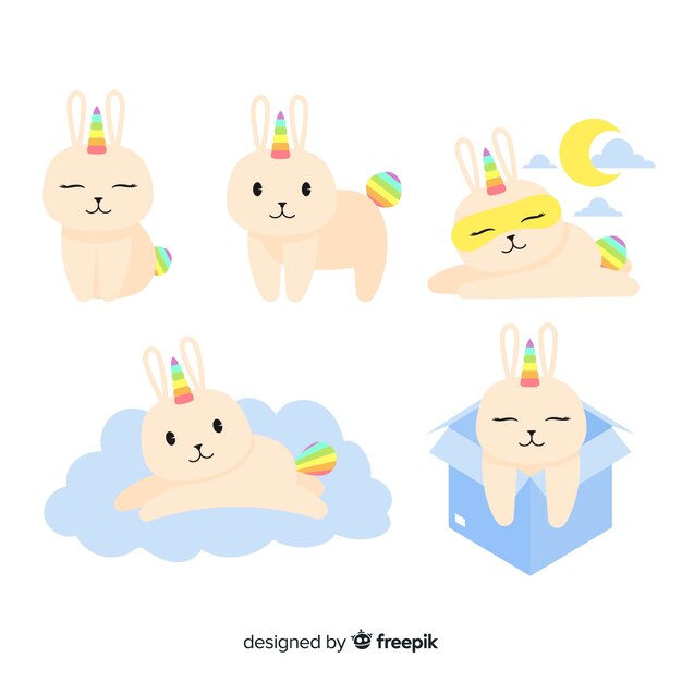 Free Vector kawaii bunnicorn character collection