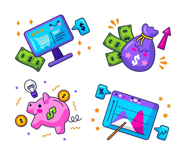 Free Vector kawaii business stickers collection