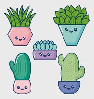 Kawaii cactus icon set