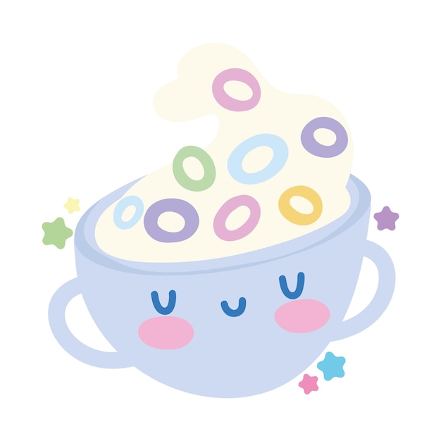 Kawaii cereal bowl icon isolated