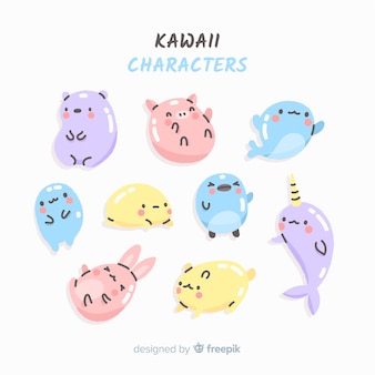 Kawaii character collection Free Vector