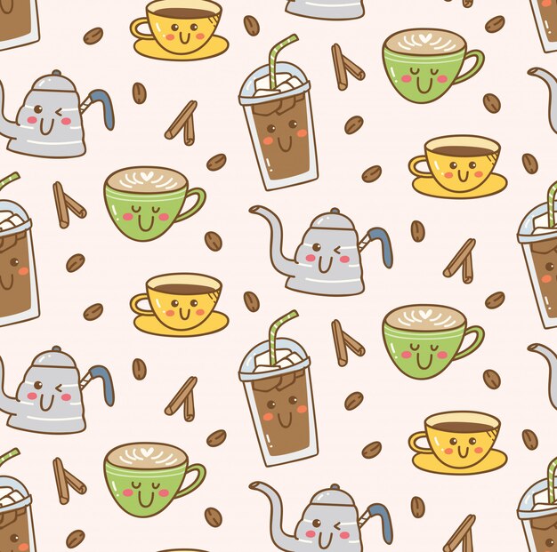 Download Premium Vector Kawaii Coffee Shop Seamless Background