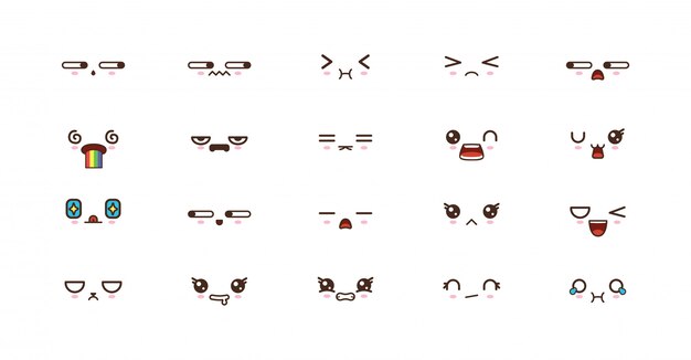 かわいいかわいい顔は顔文字を笑顔します 日本の絵文字 プレミアムベクター