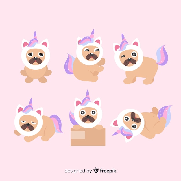 Collezione di simpatici personaggi unicorno kawaii