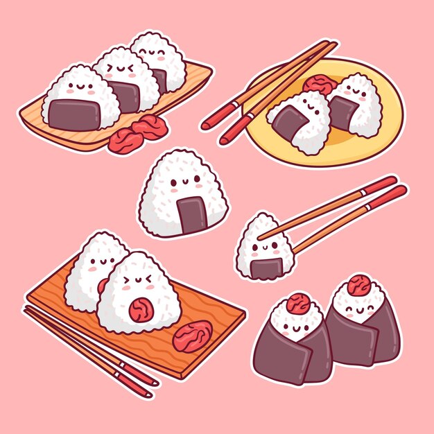 カワイイ美味しい日本の梅干しおにぎり 無料のベクター