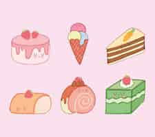 Free vector kawaii dessert icons collection