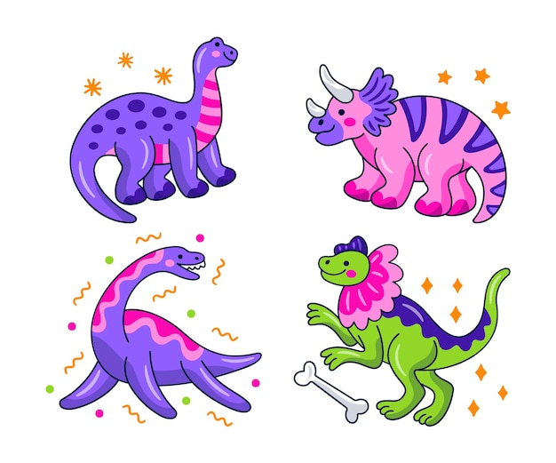 Collezione di adesivi di dinosauri kawaii