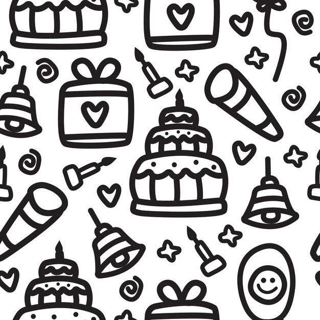 手描きパーティー落書きお誕生日おめでとう装飾イラスト プレミアムベクター