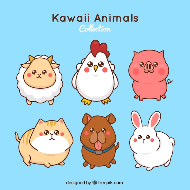 Vettore gratuito gli animali da fattoria di kawaii hanno impostato