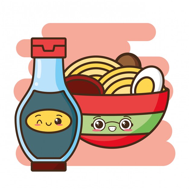 Kawaii fast food cute asian food illustration 
