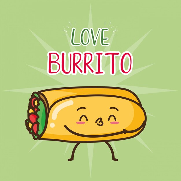 Kawaii fast food cute burrito illustration 