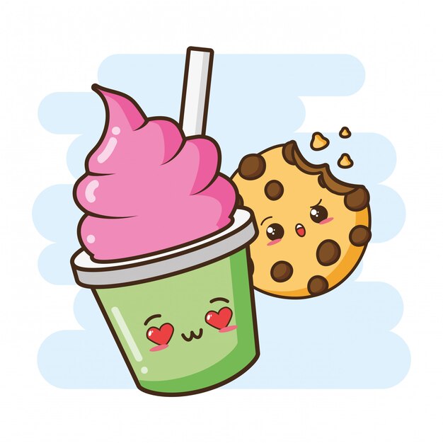 Kawaii фаст-фуд мило мороженое и печенье иллюстрация