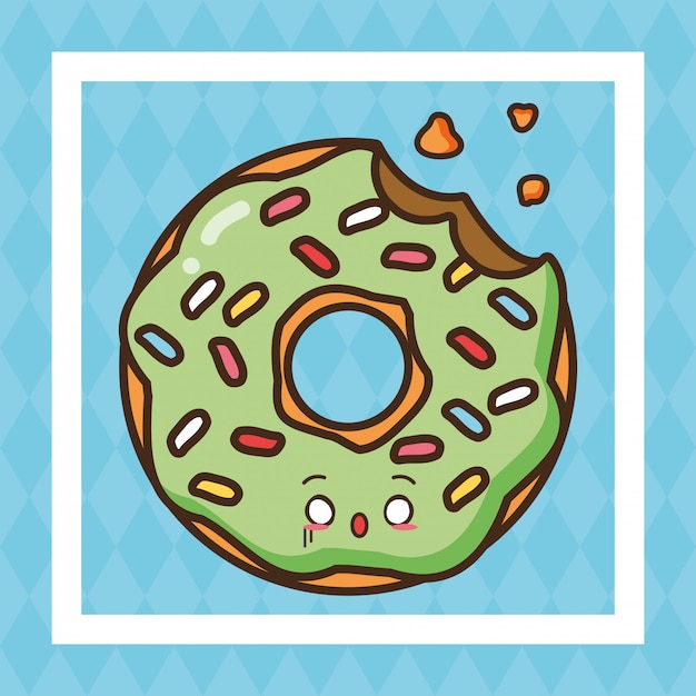 Бесплатное векторное изображение kawaii фаст-фуд зеленый пончик милая еда иллюстрация