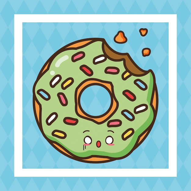 Kawaii fast food green donut cute food illustration