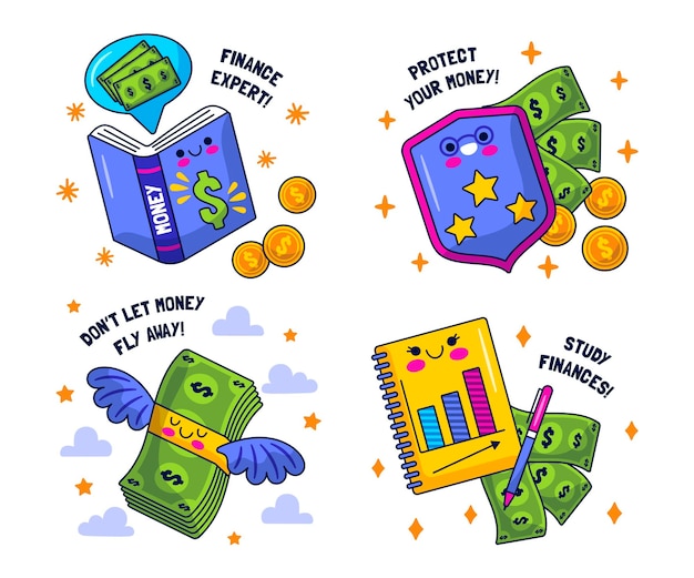Free Vector kawaii finance sticker set