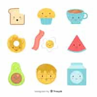 Free vector kawaii flat food collection