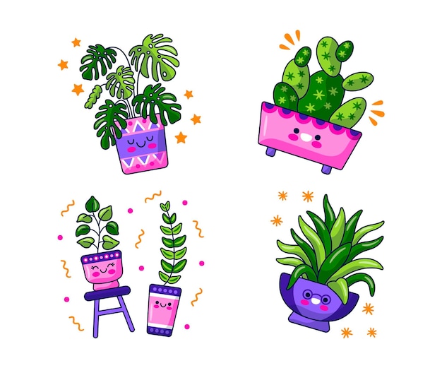 Free vector kawaii flowers and plants stickers