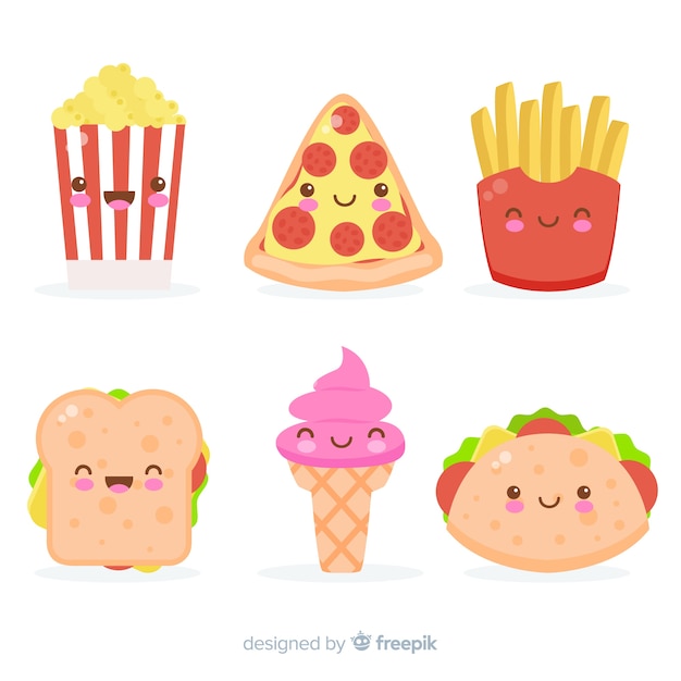 Free vector kawaii food collection