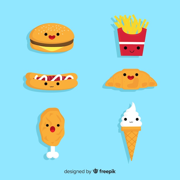 Free vector kawaii food collection