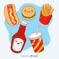 Free vector kawaii food collection