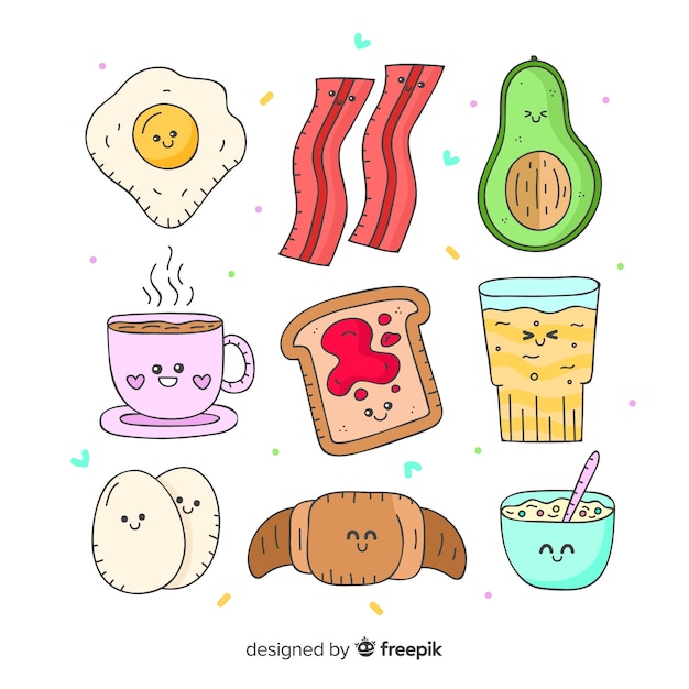 Kawaii food hand drawn collection